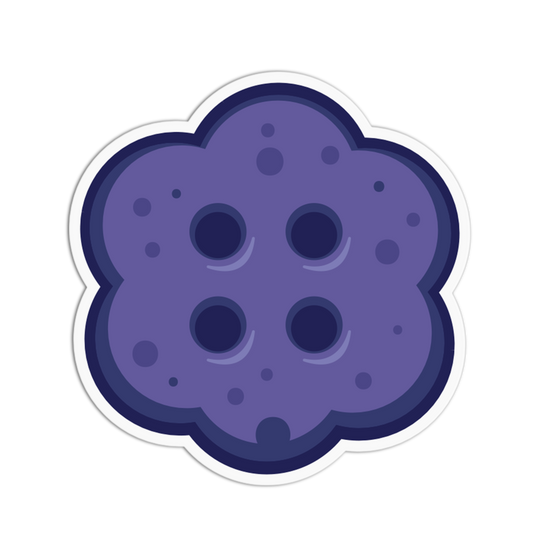 Stylized purple cookie with white border on a transparent background