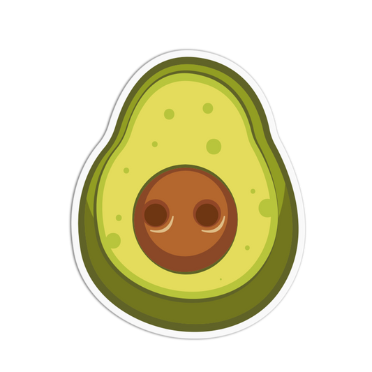 Cartoon avocado with a face on a white background