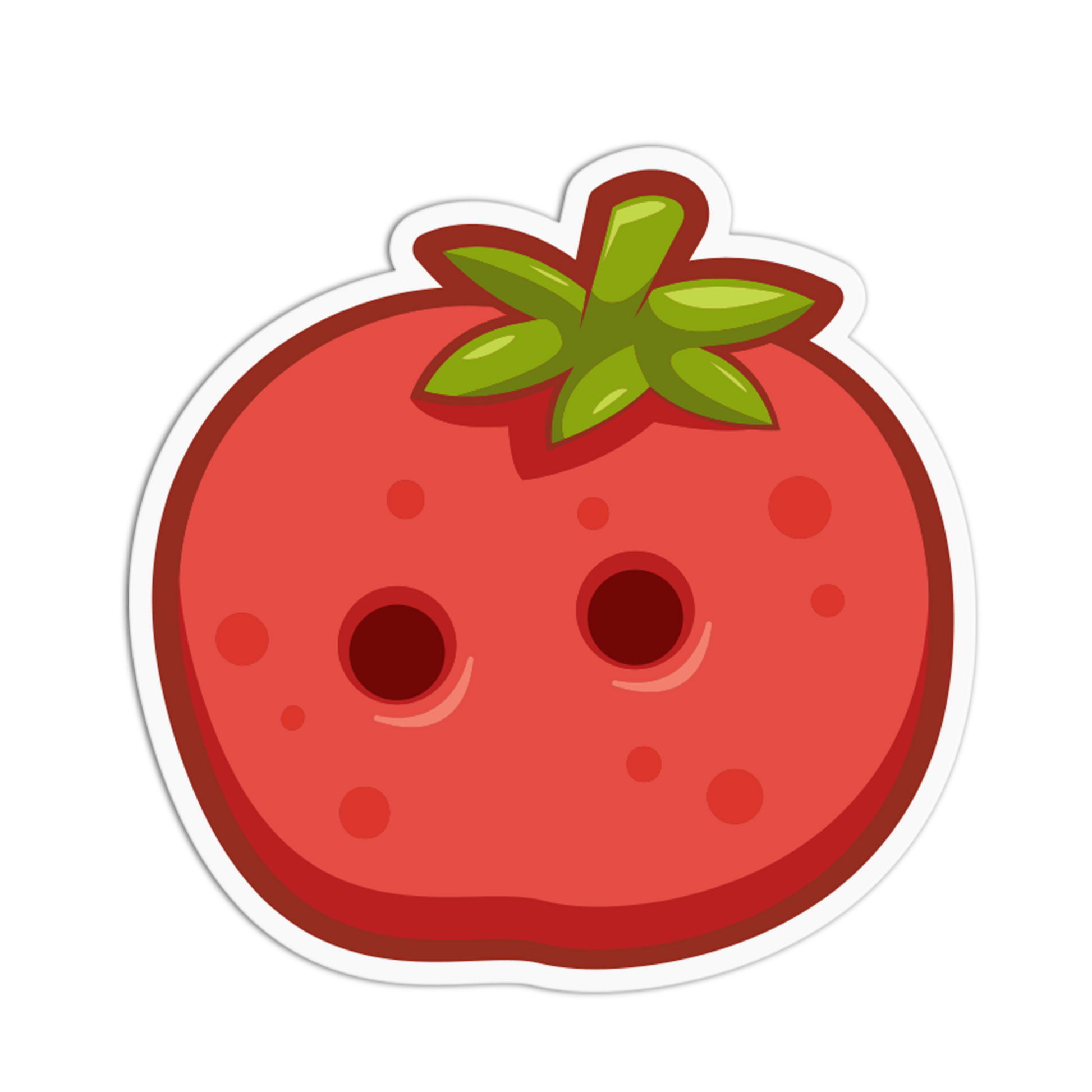 Cartoon strawberry with a green leaf on a transparent background