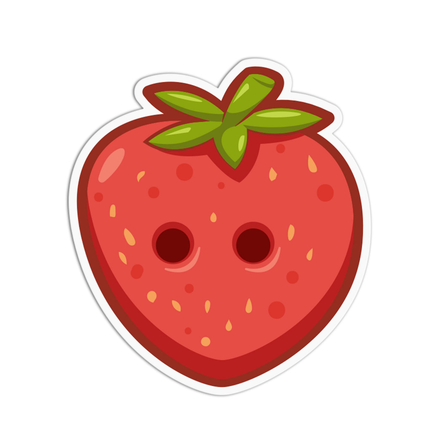 Cartoon strawberry with a green leaf on a white background