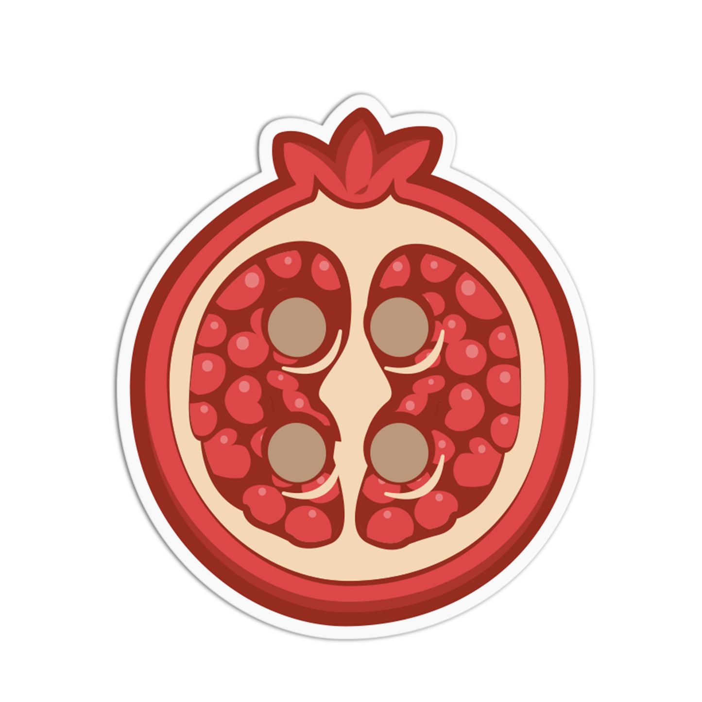 Illustration of a pomegranate cut open with seeds on a white background