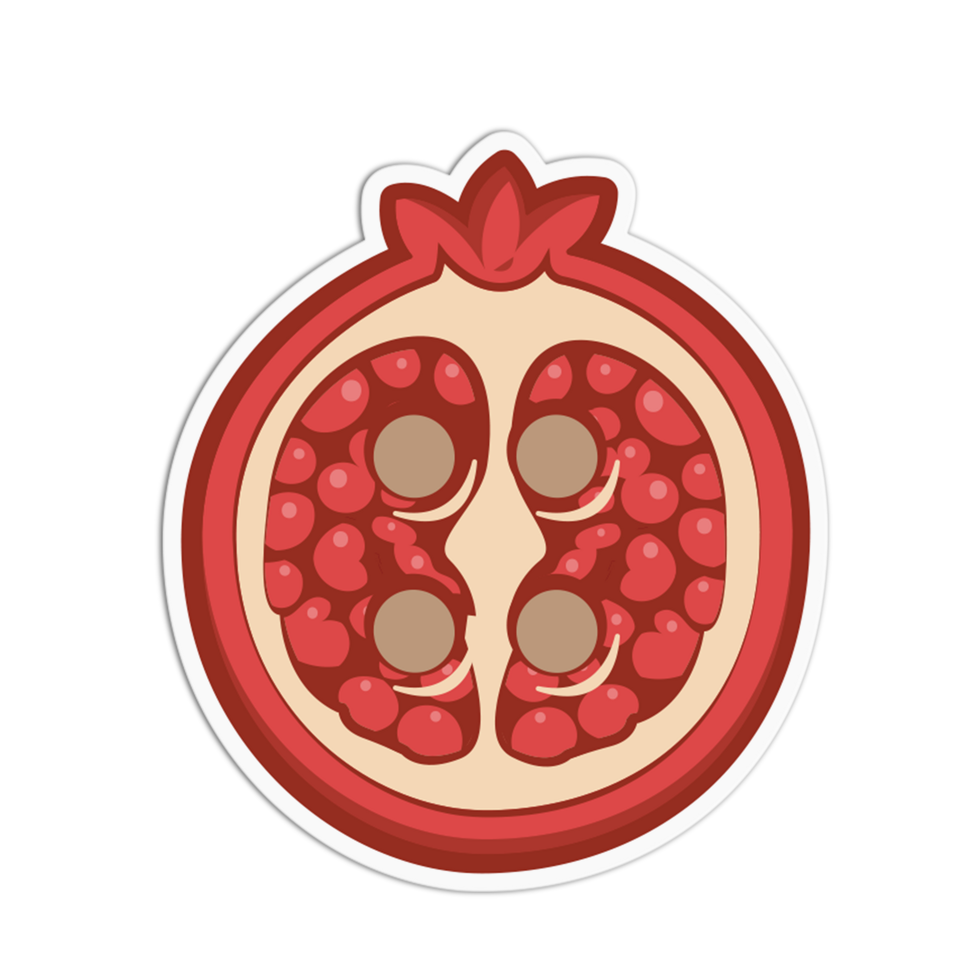 Illustration of a pomegranate cut open with seeds on a white background