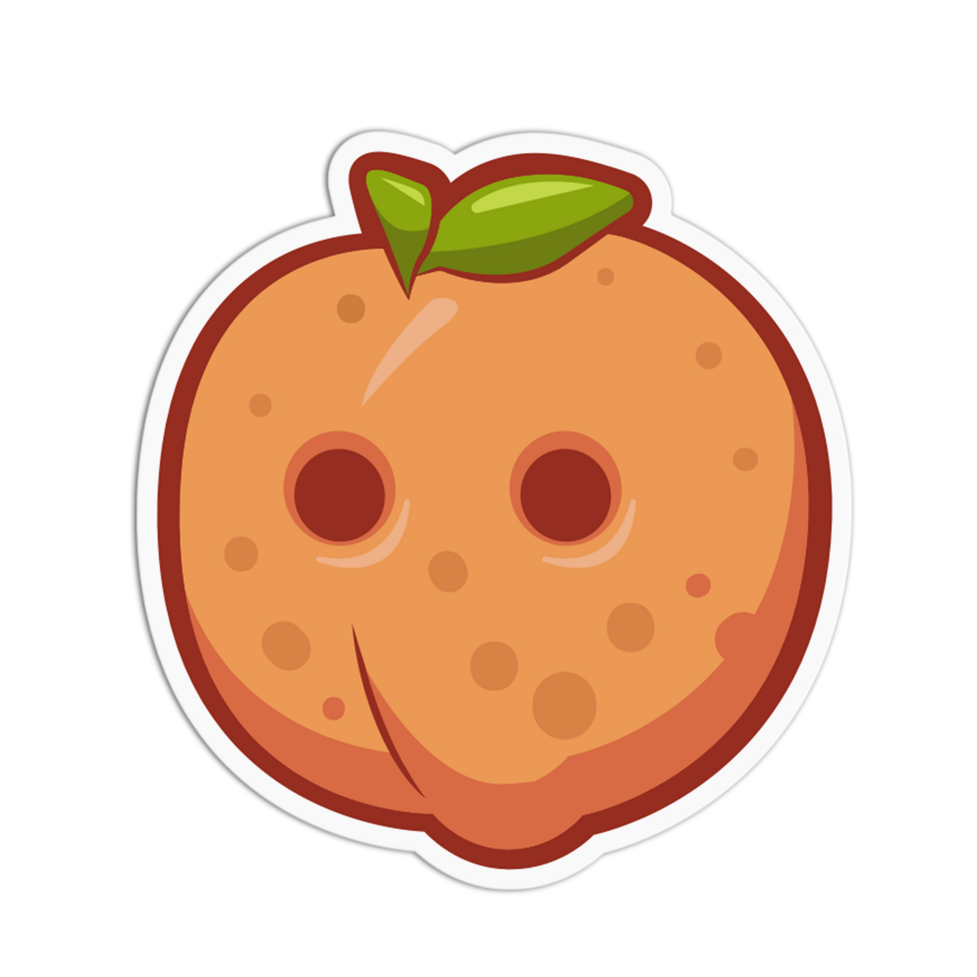 Cartoon peach with a green leaf on a transparent background