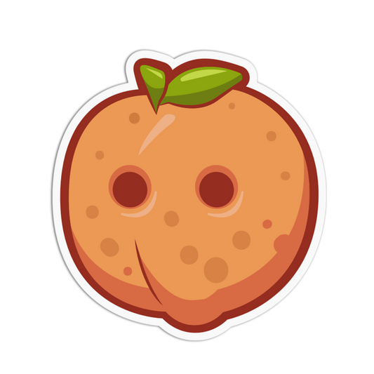 Cartoon peach with a green leaf on a transparent background