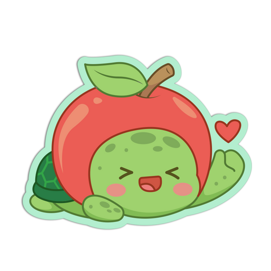 Loving Waving Apple Fruit Turtle Sticker