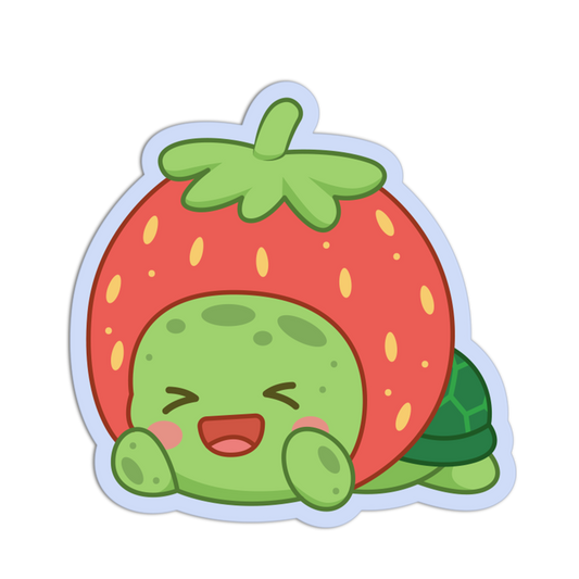 Happy Lying Strawberry Fruit Turtle Sticker