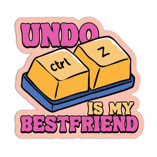 Sticker with cartoon keyboard keys and text 'Undo Ctrl Z is my best friend' on a white background