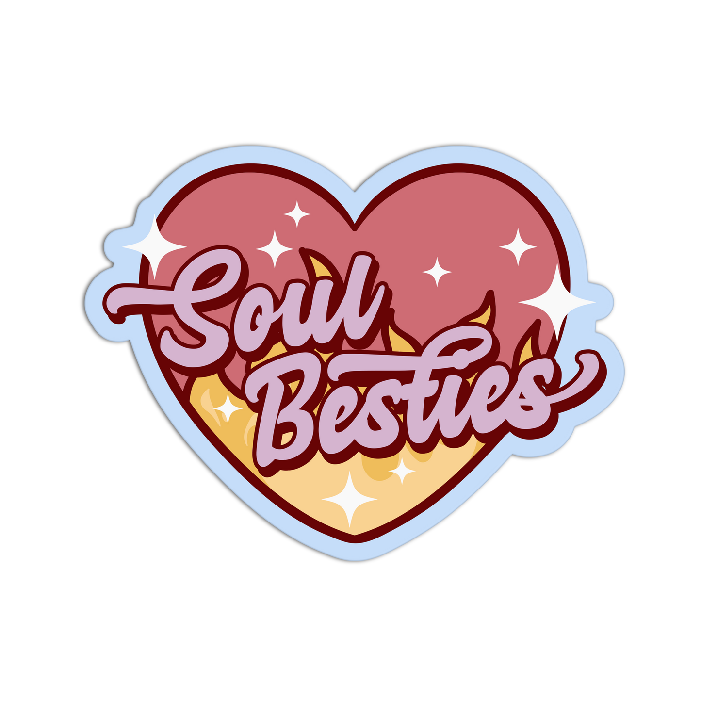Heart-shaped sticker with 'Soul Besties' text on a white background