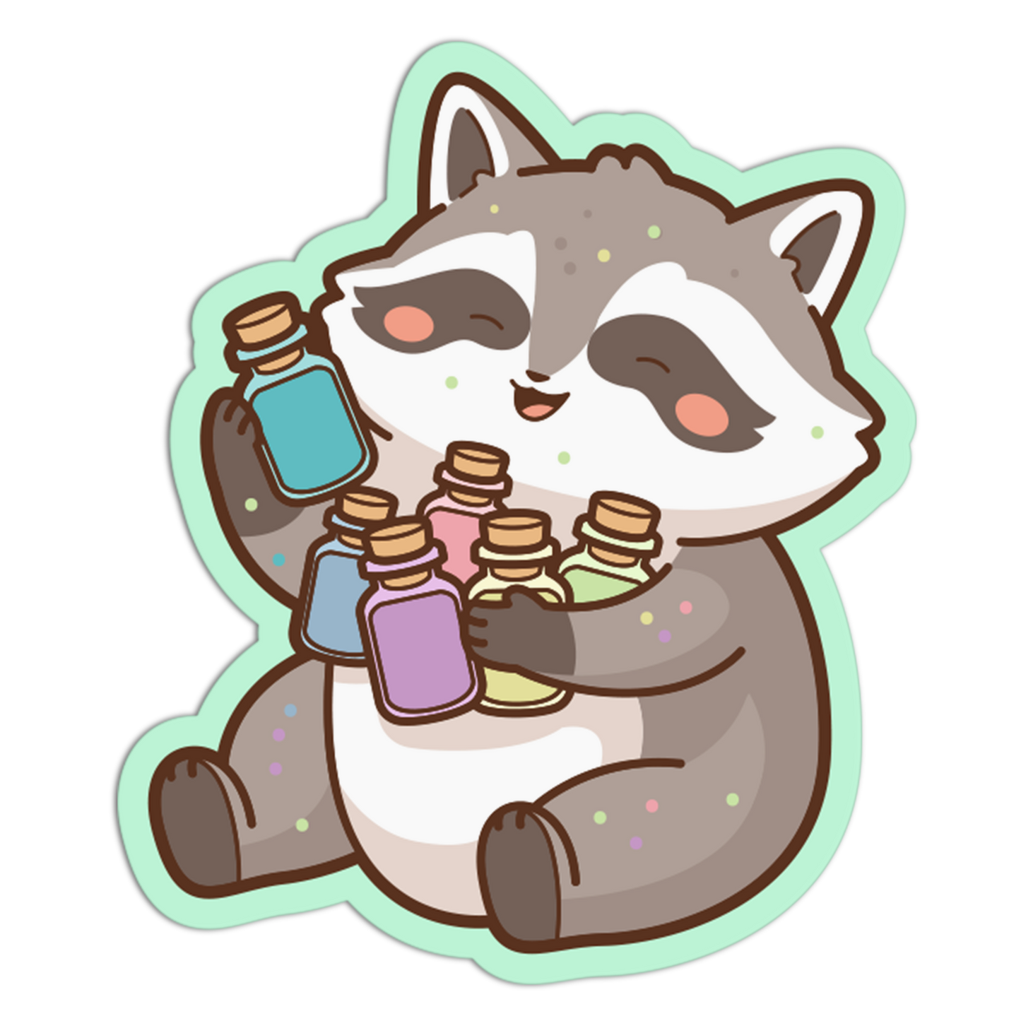 Raccoon Holding Glaze Jars Glazing and Decorating Sticker