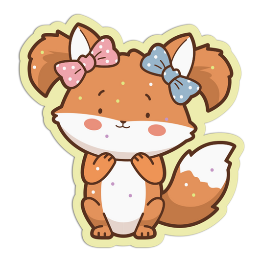 Cartoon fox with bows on a white background