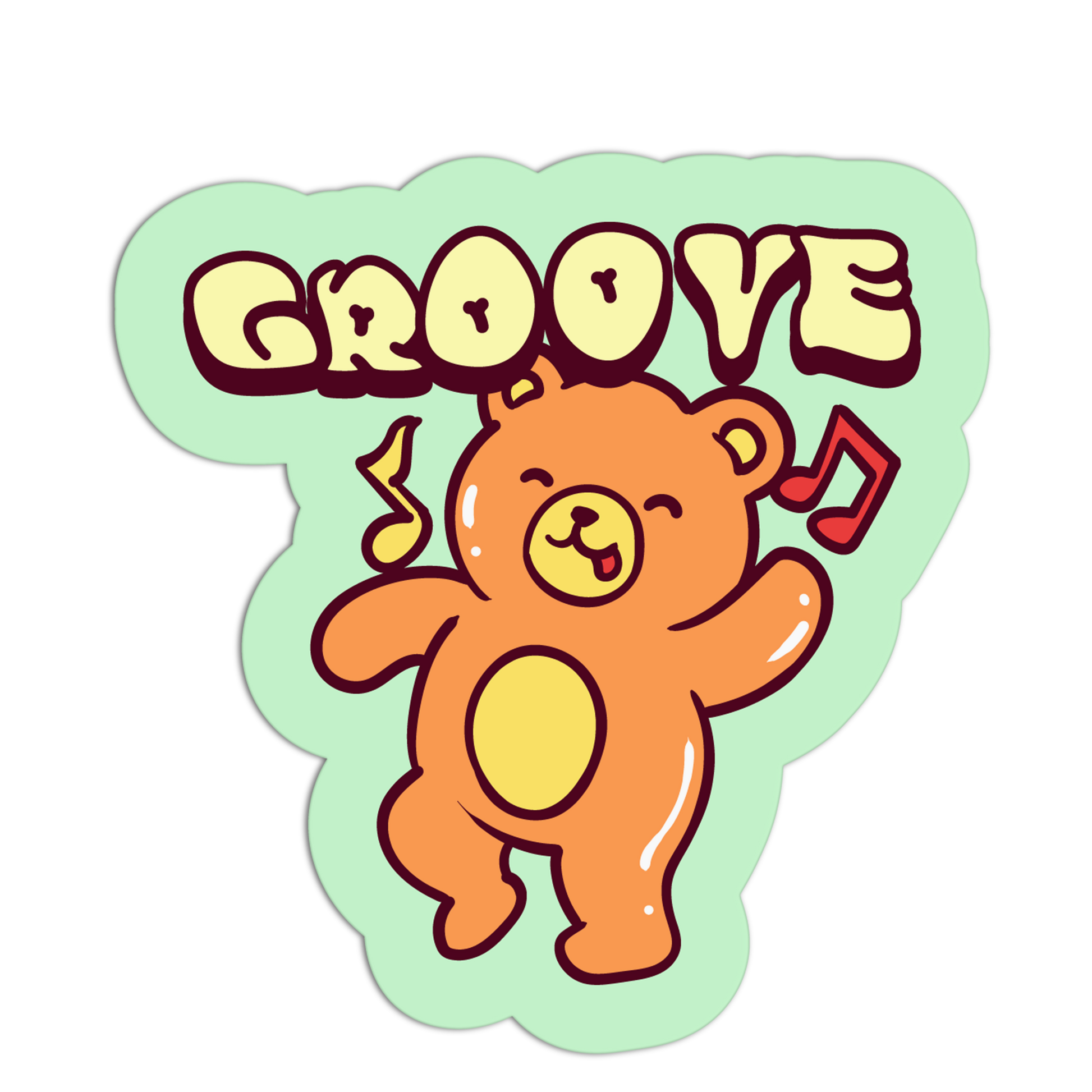 Sticker with a dancing bear and 'GROOVE' text on a light green background
