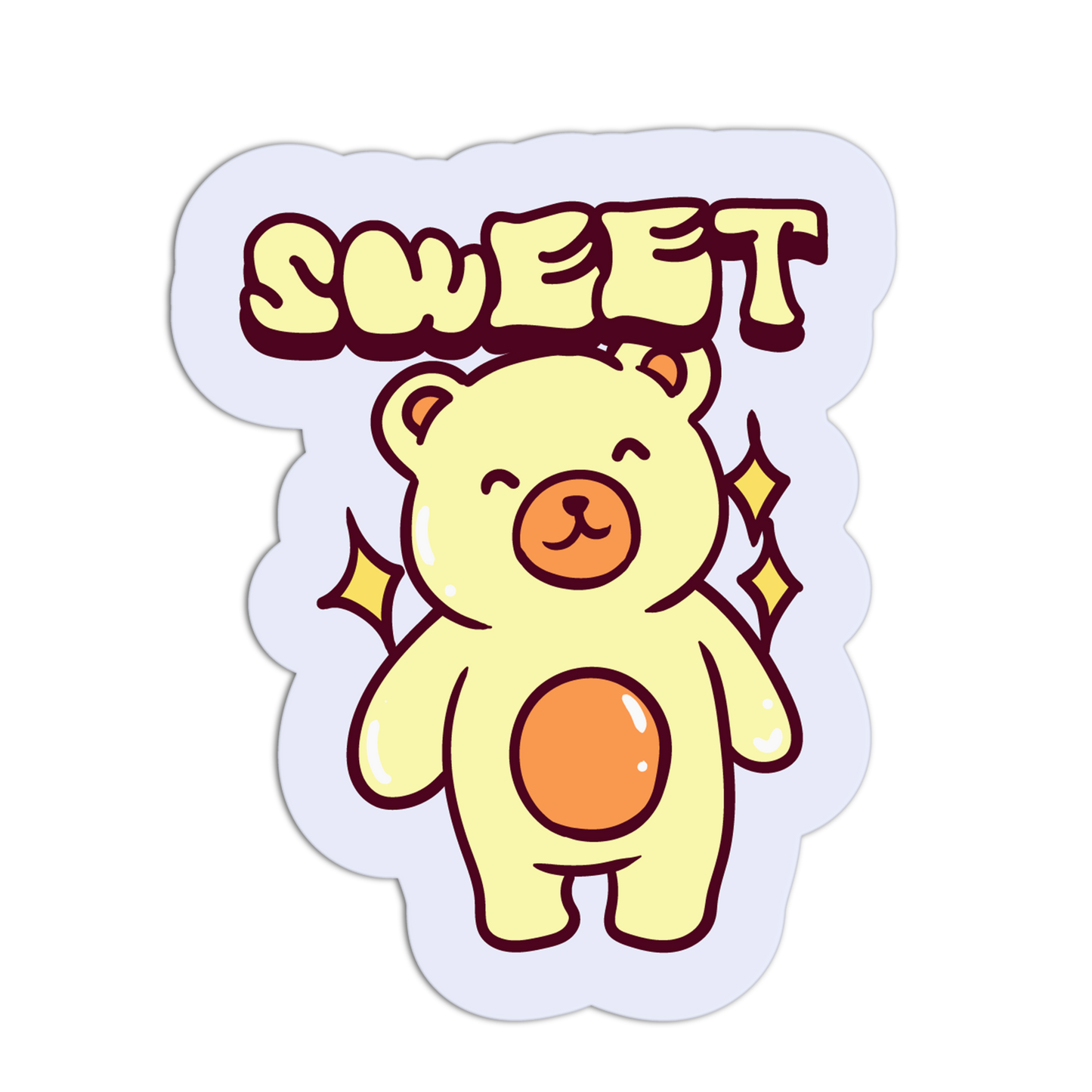 Sticker with a cartoon bear and the word 'SWEET' on a white background