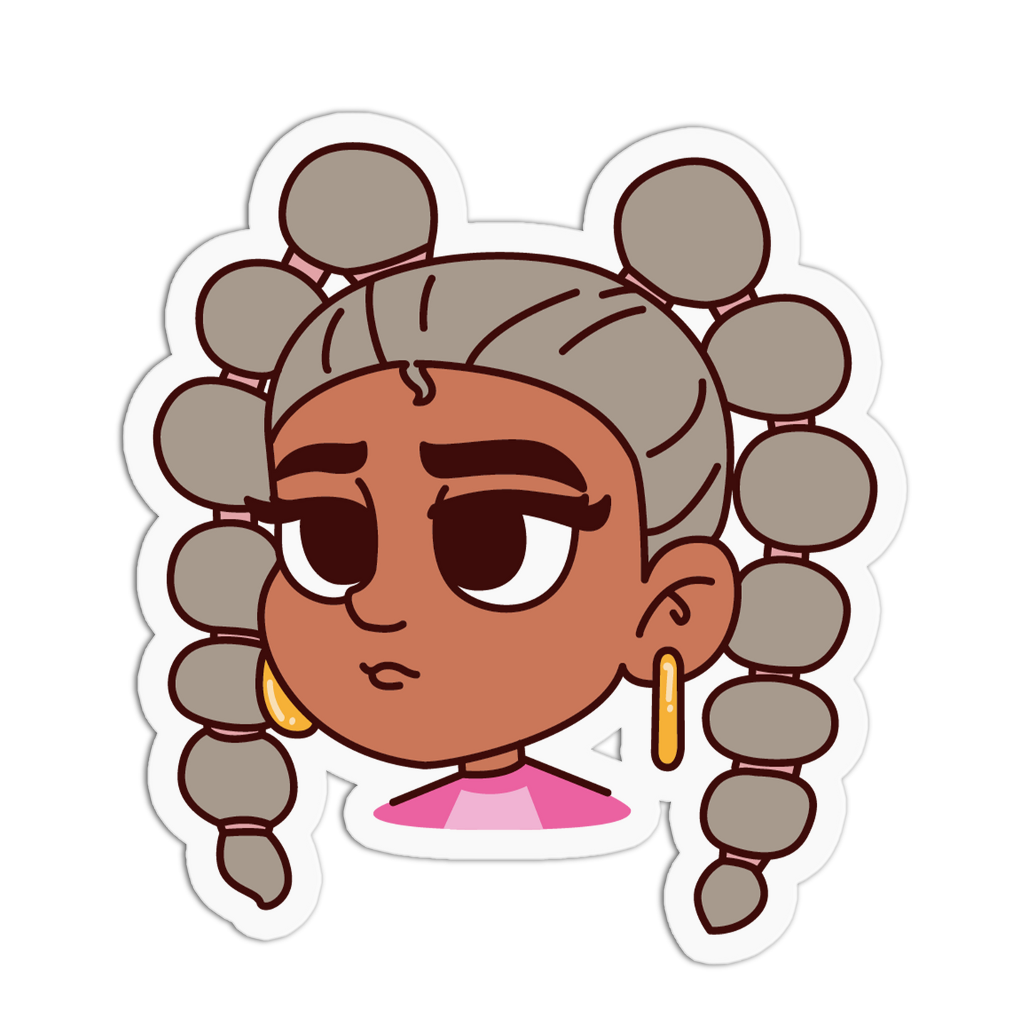 Grey Bubble Pigtails Braided Hair Style Sticker