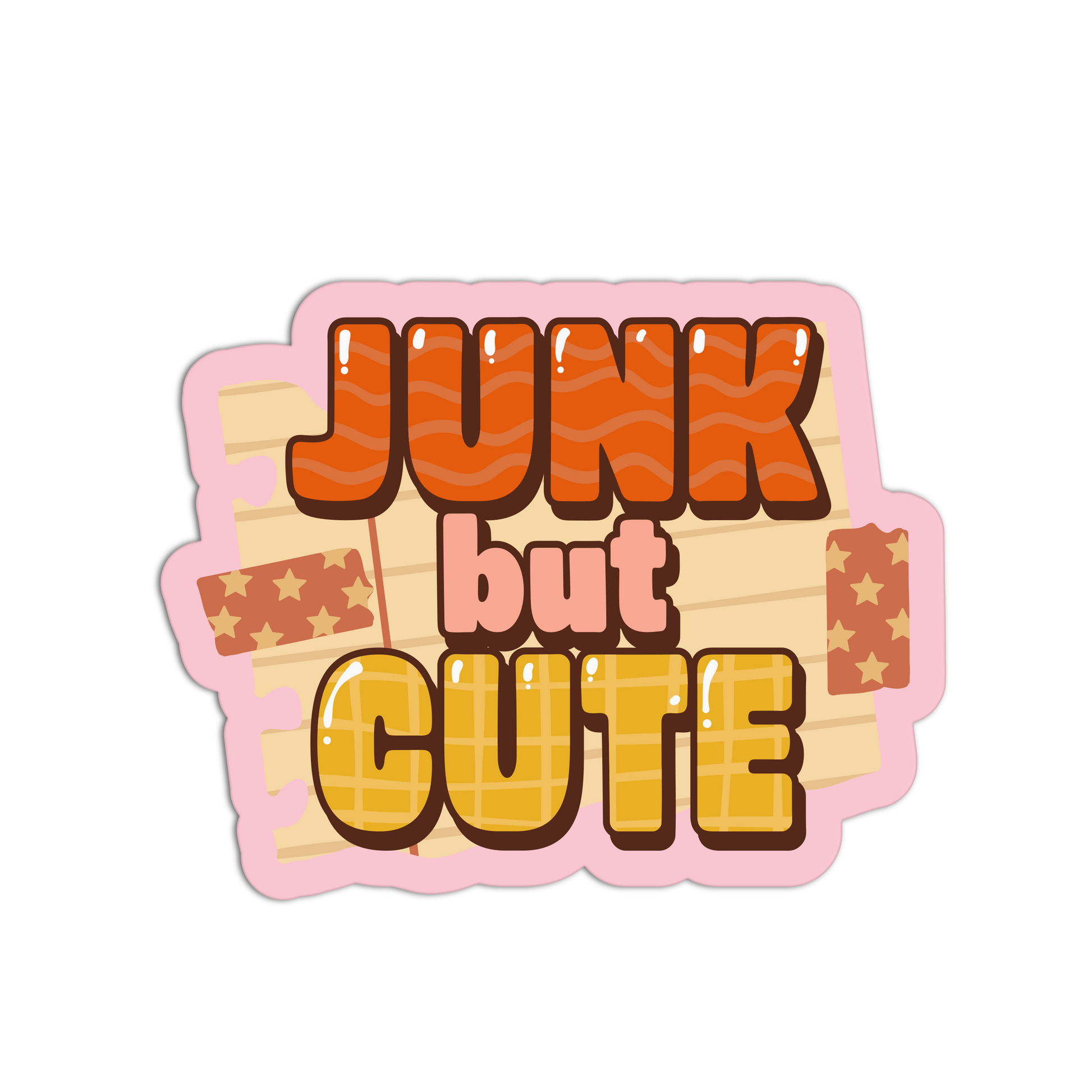 Sticker with 'Junk but Cute' text on a white background