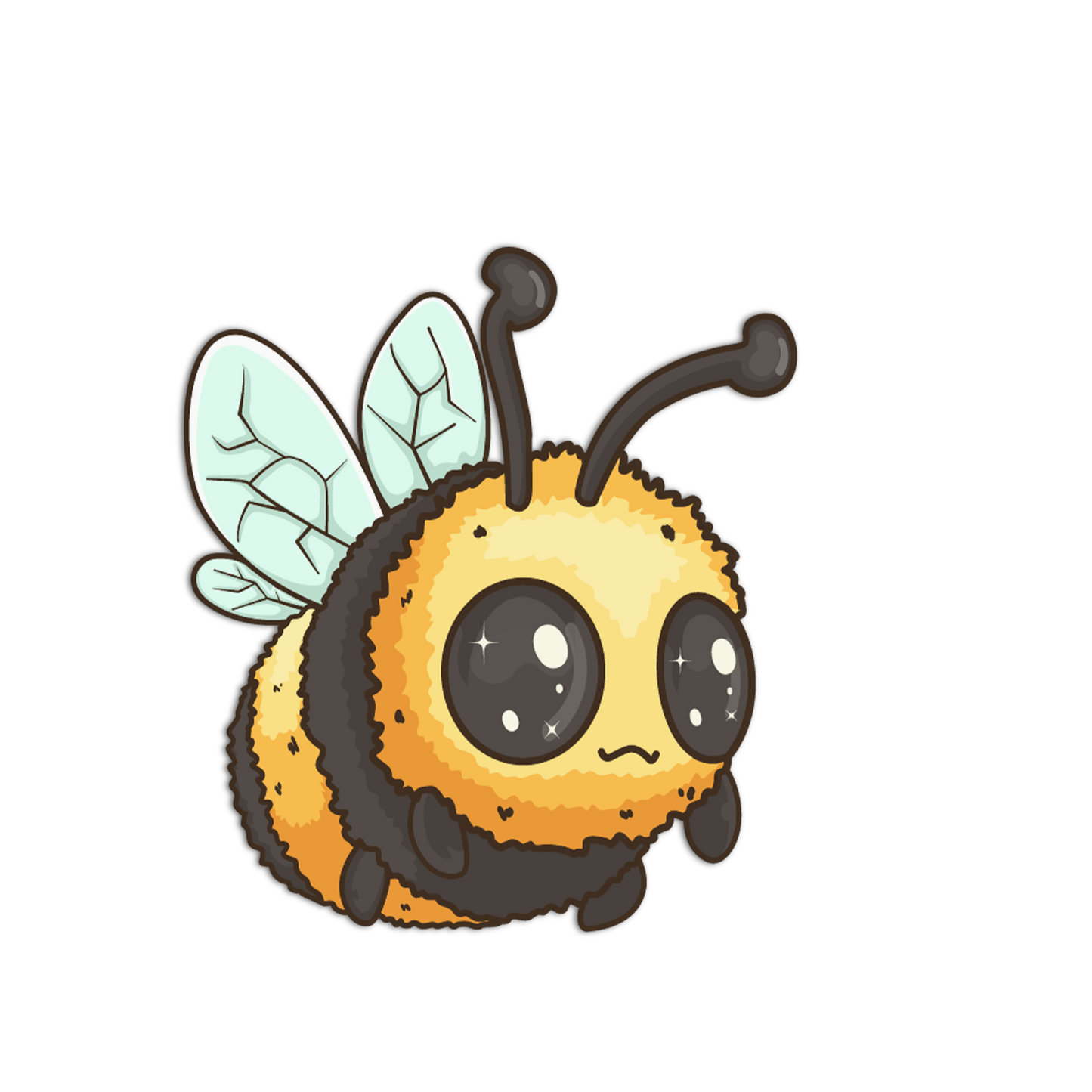 Cartoon bee character with a sad expression on a white background