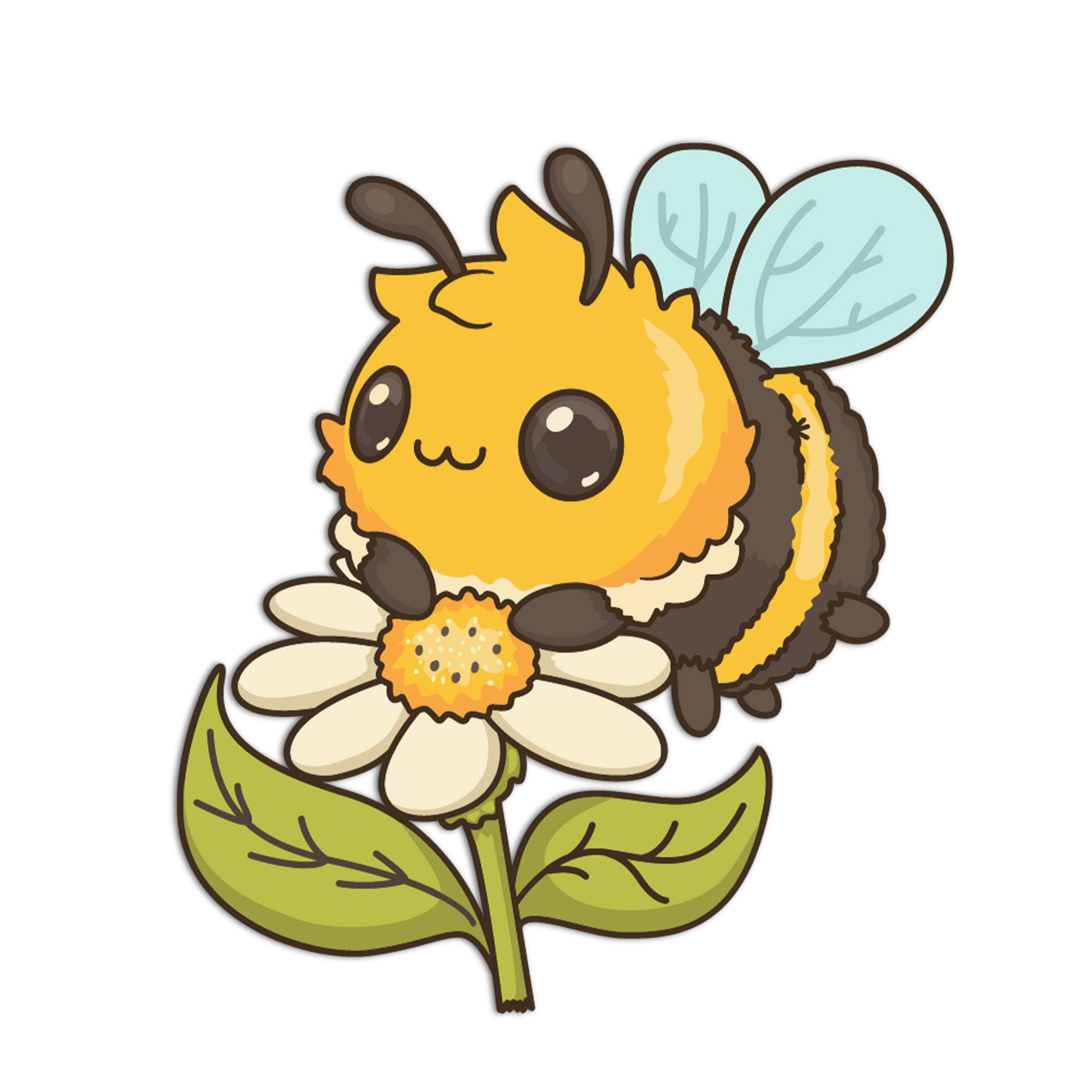 Cartoon bee holding a flower on a white background