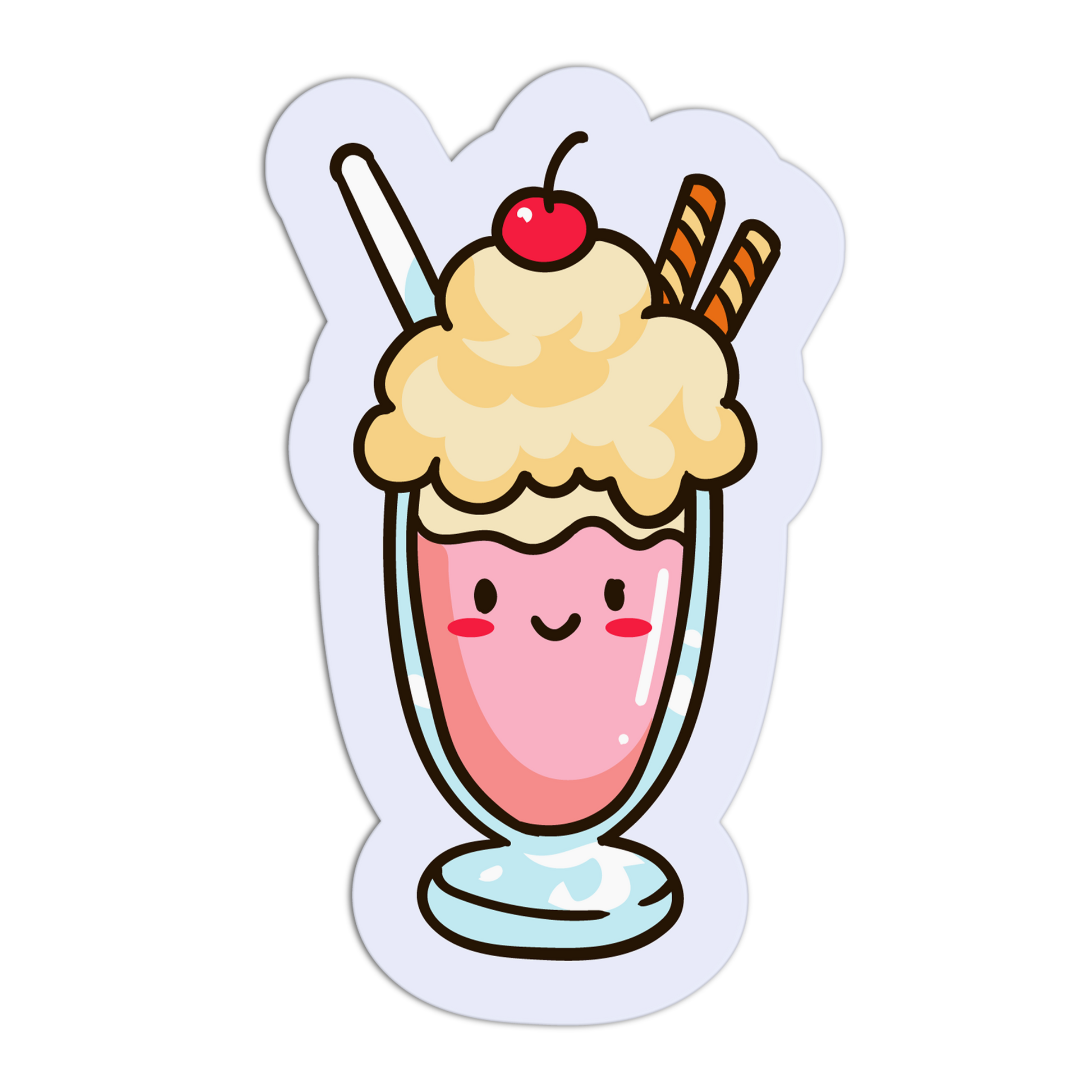 Cartoon milkshake with whipped cream, a cherry, and a straw on a white background