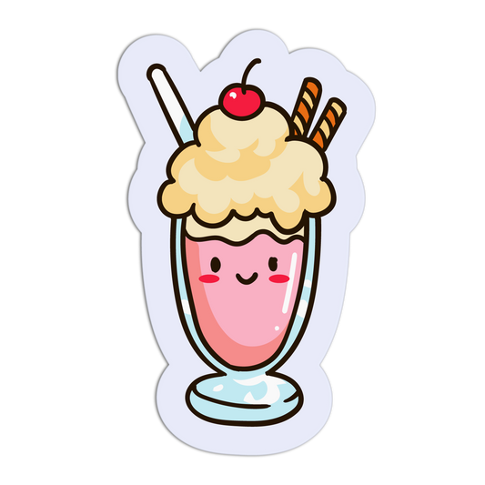 Cartoon milkshake with whipped cream, a cherry, and a straw on a white background