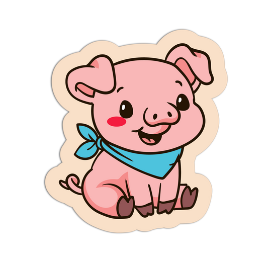 Cartoon pig with a blue bandana on a beige border