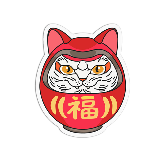 Red Daruma - Japanese Cat Sticker