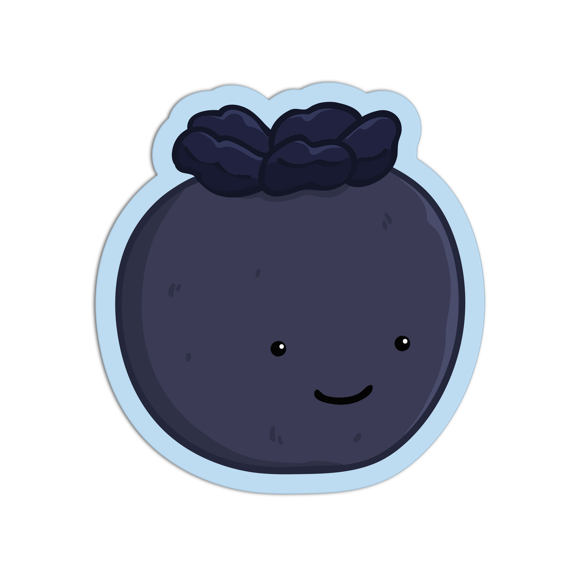 Cartoon blueberry with a smiling face on a white background