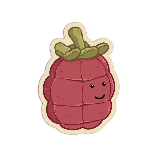 Cartoon raspberry with a smiling face on a white background