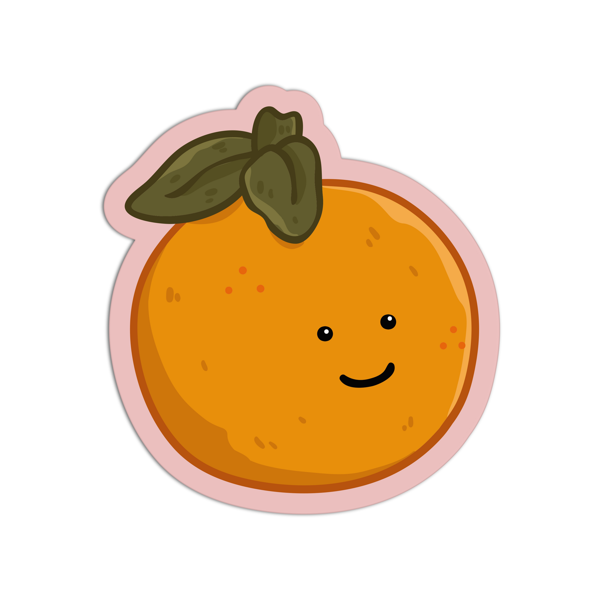 Cartoon orange with a smiling face on a white background