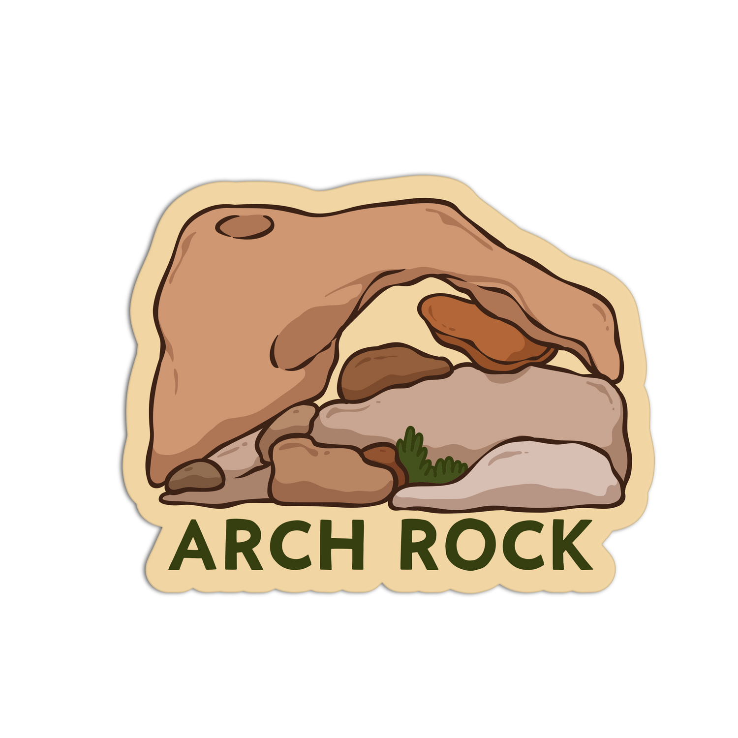 Sticker with an illustration of a rock arch and 'ARCH ROCK' text on a beige border.