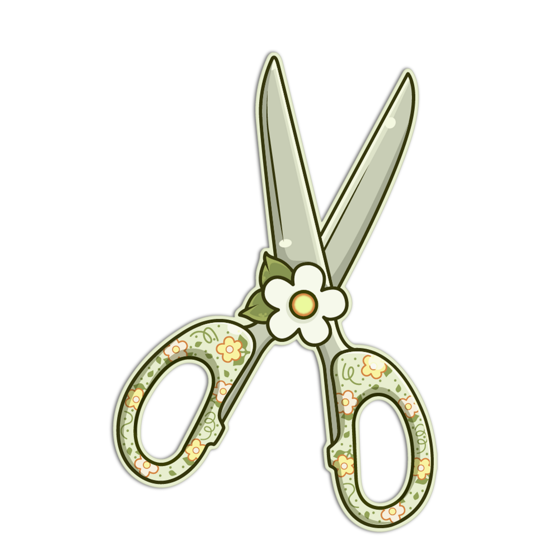 Decorative scissors with floral design on a white background