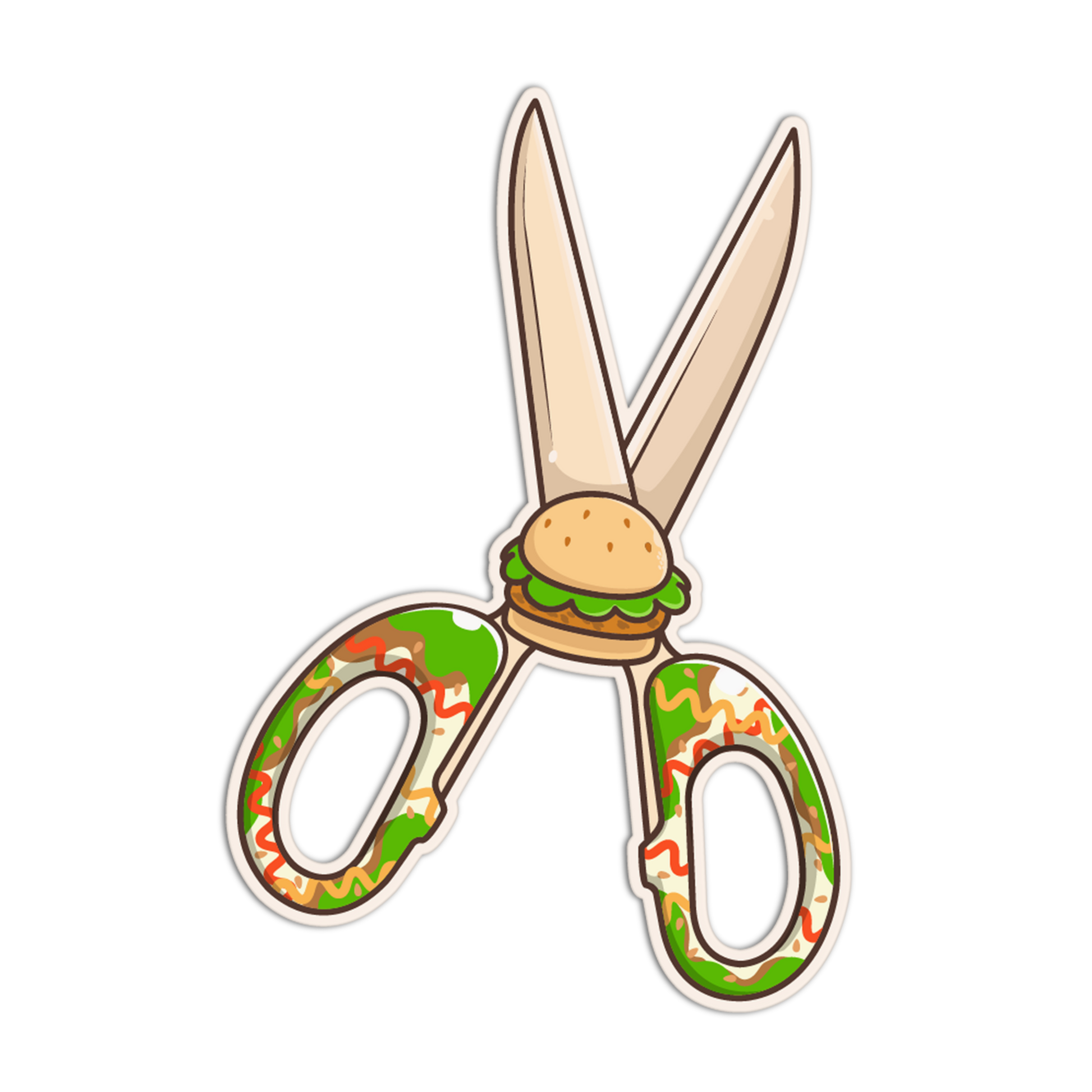 Scissors with a hamburger design on a white background