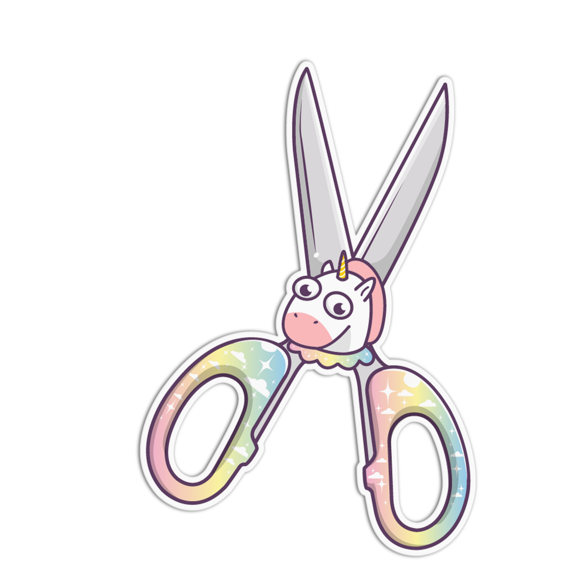 Colorful cartoon unicorn scissors on a white background