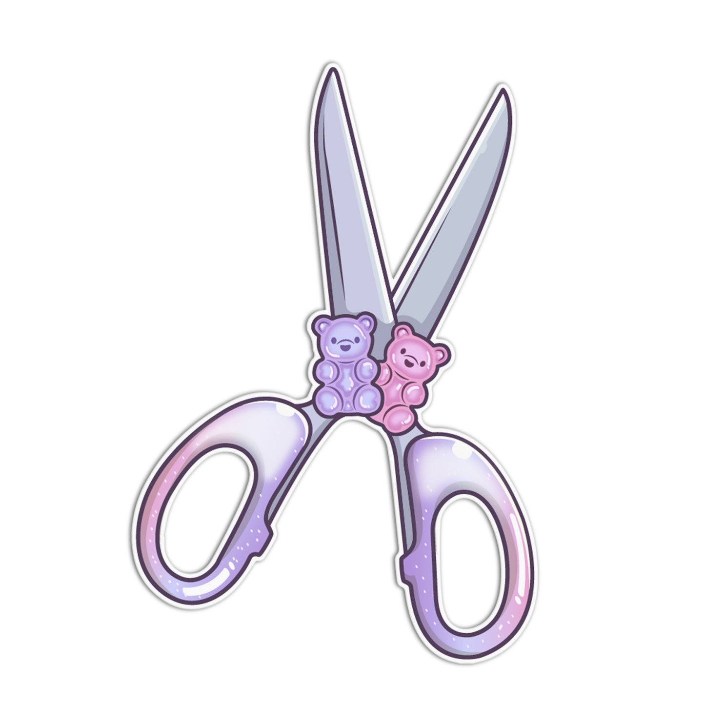 Pastel-colored scissors with gummy bear-shaped handles on a white background