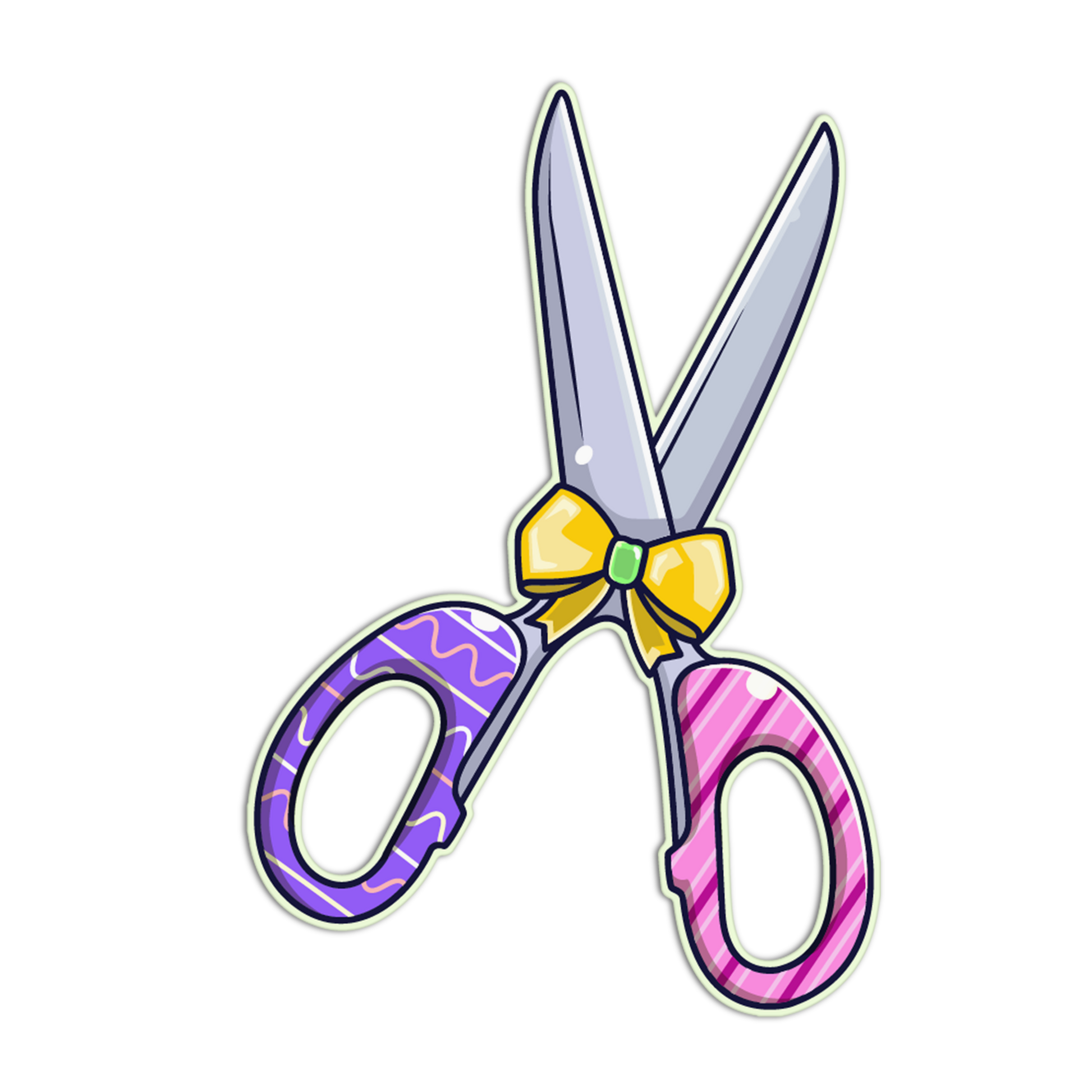 Colorful scissors with a bow on a white background