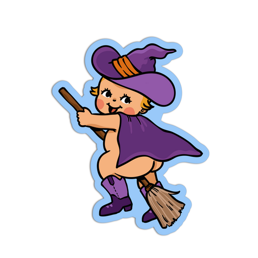 Cartoon witch with a broom on a white background