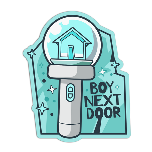 Illustration of a doorbell with a house icon and 'Boy Next Door' text on a transparent background