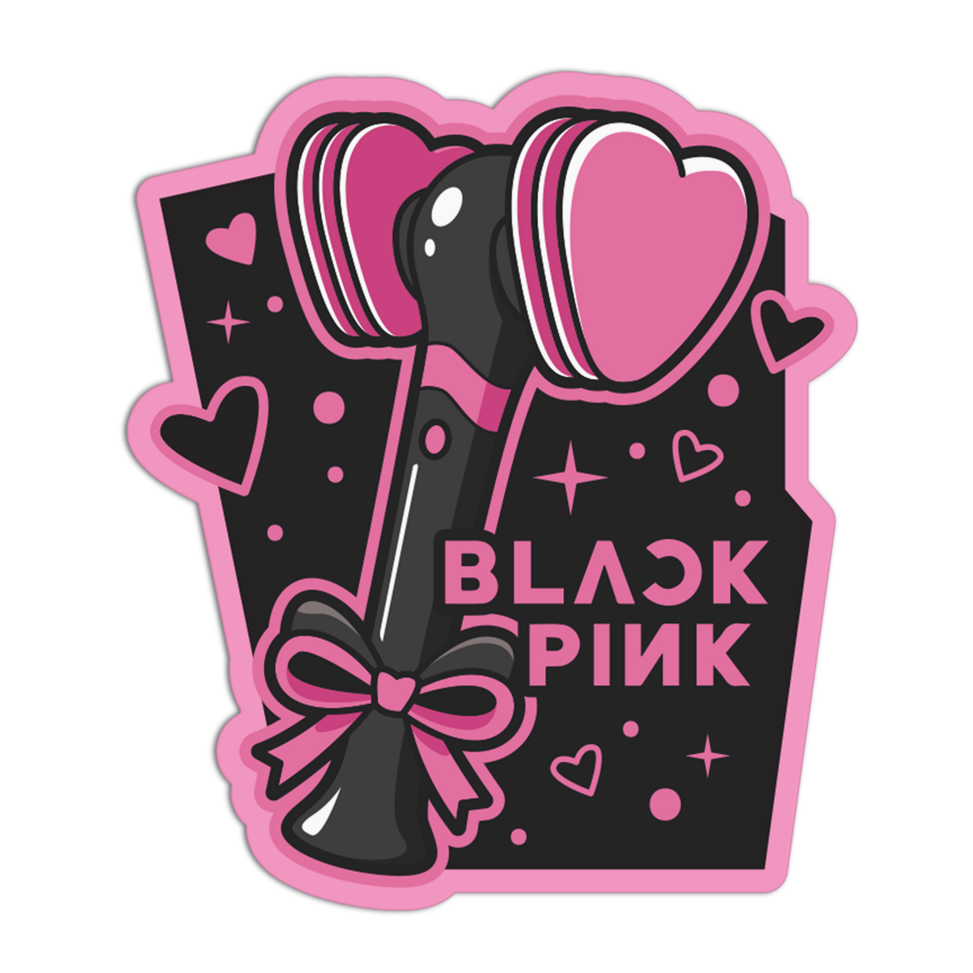Black and pink headphone design with 'BLACKPINK' text on a white background