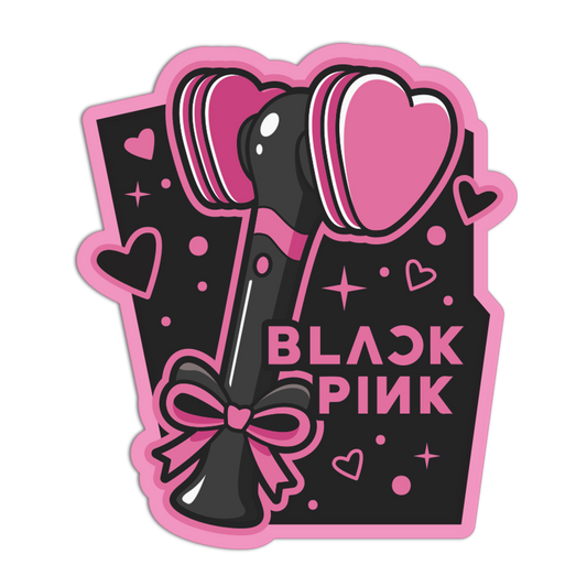 Black and pink headphone design with 'BLACKPINK' text on a white background