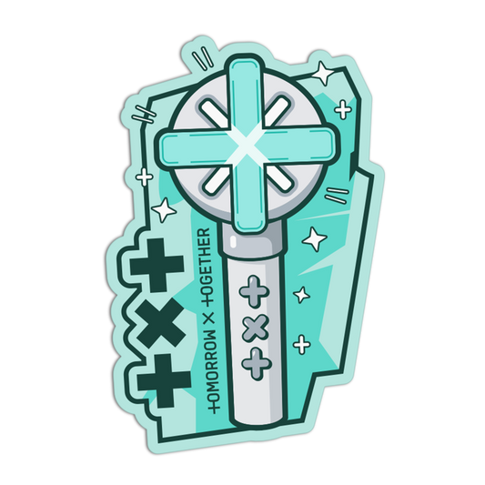 Sticker with a design of a cross and 'Tomorrow X Together' text on a transparent background
