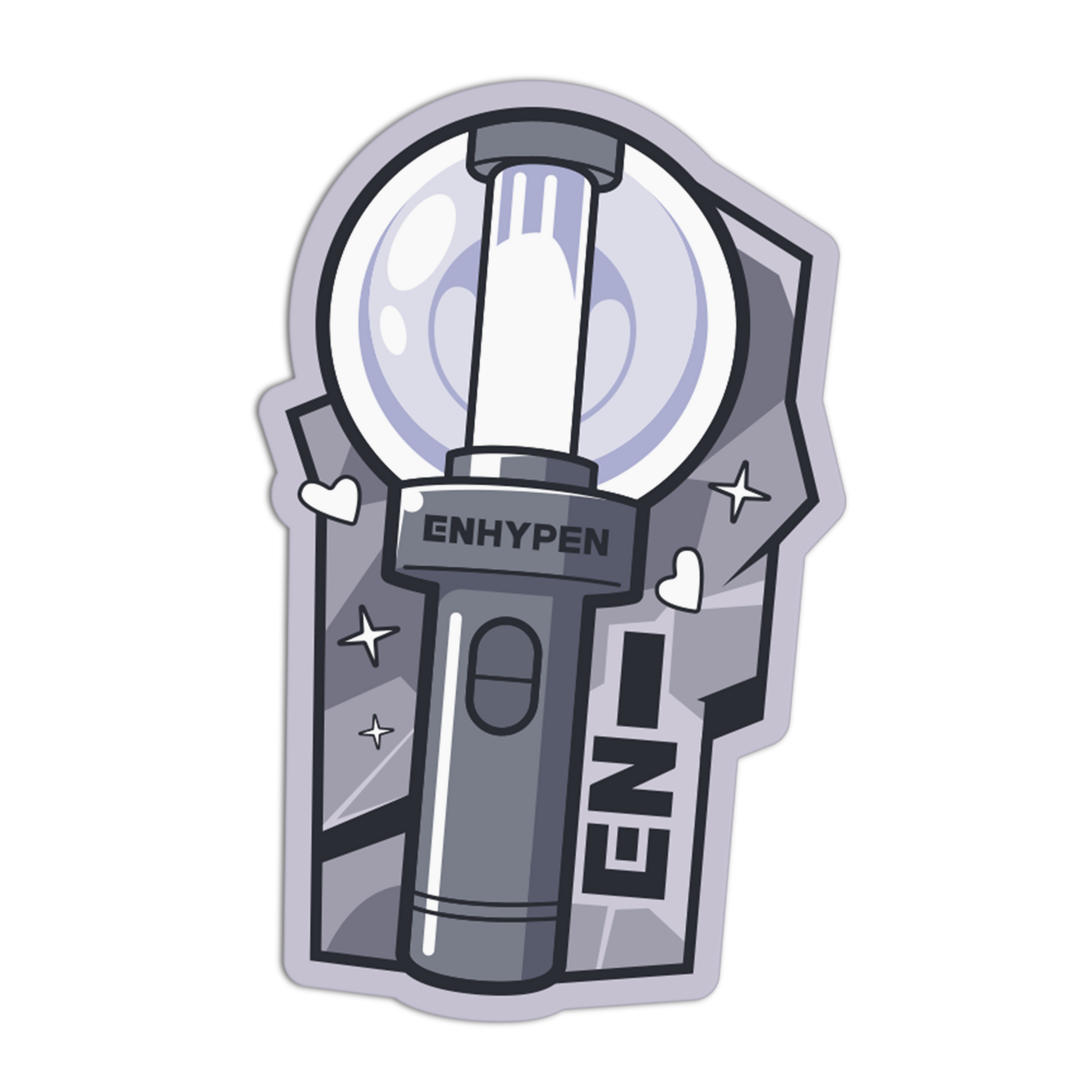 Sticker with a design of a futuristic device and 'ENHYPEN' branding on a white background.