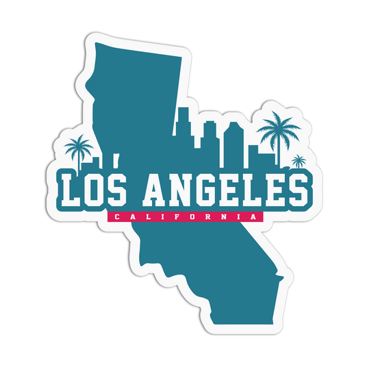 Sticker with Los Angeles skyline and 'Los Angeles California' text on a white background