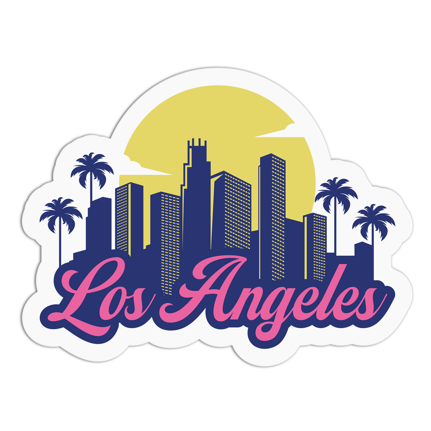 Sticker with Los Angeles skyline and palm trees on a white background