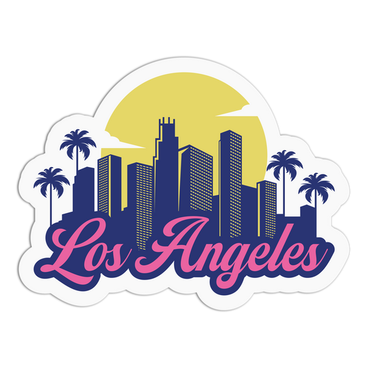 Sticker with Los Angeles skyline and palm trees on a white background