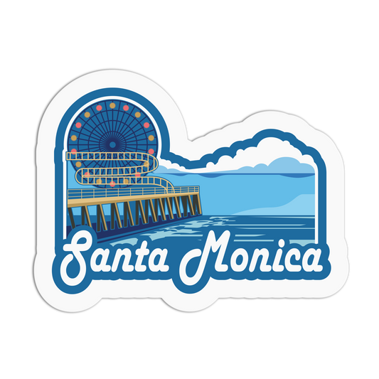 Sticker with Santa Monica pier design on a white background