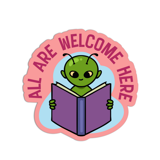 All Are Welcome Here Library Sticker