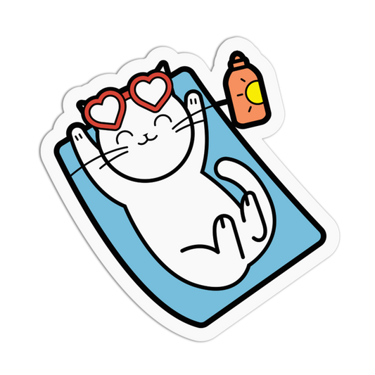 Cartoon cat with sunglasses and a bottle on a white background
