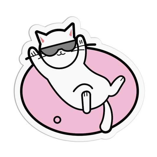 Cartoon cat with sunglasses on a pink circle background