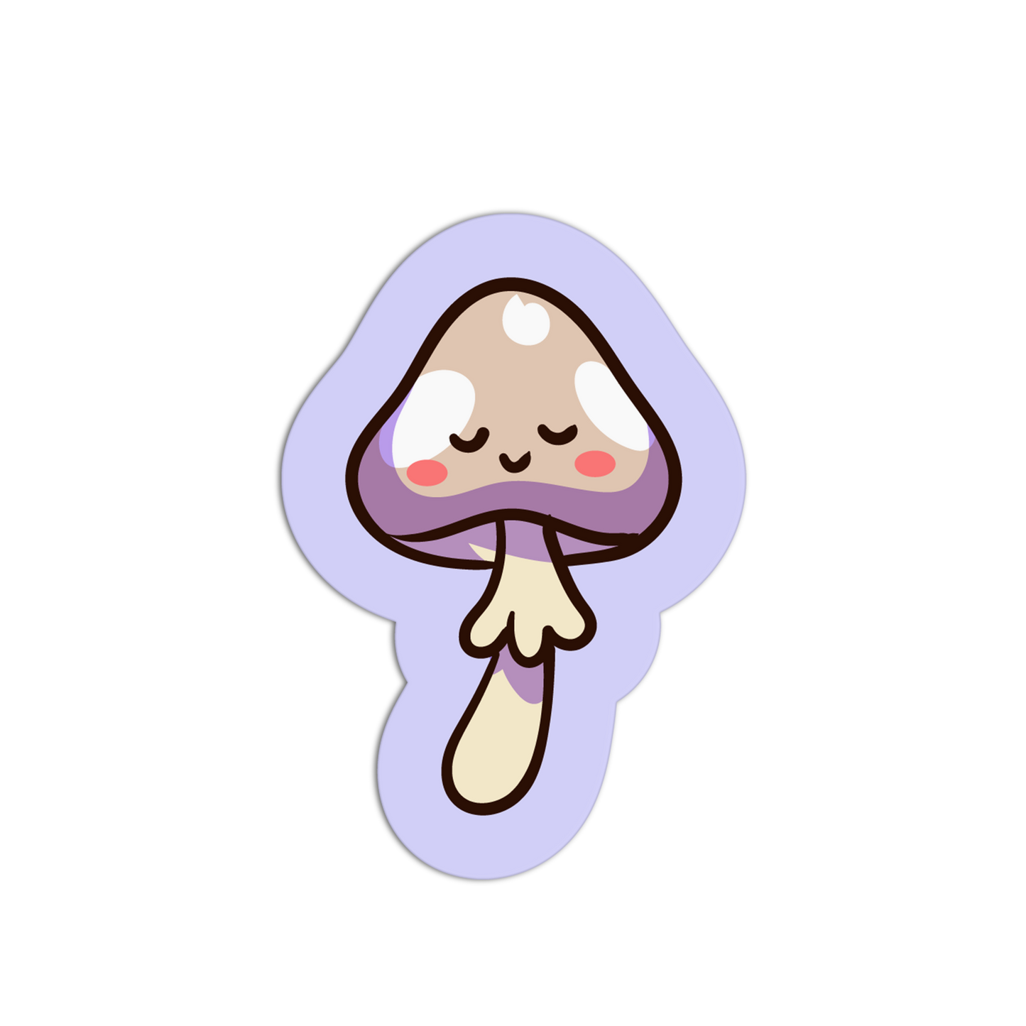Cartoonish mushroom sticker with a purple outline on a white background
