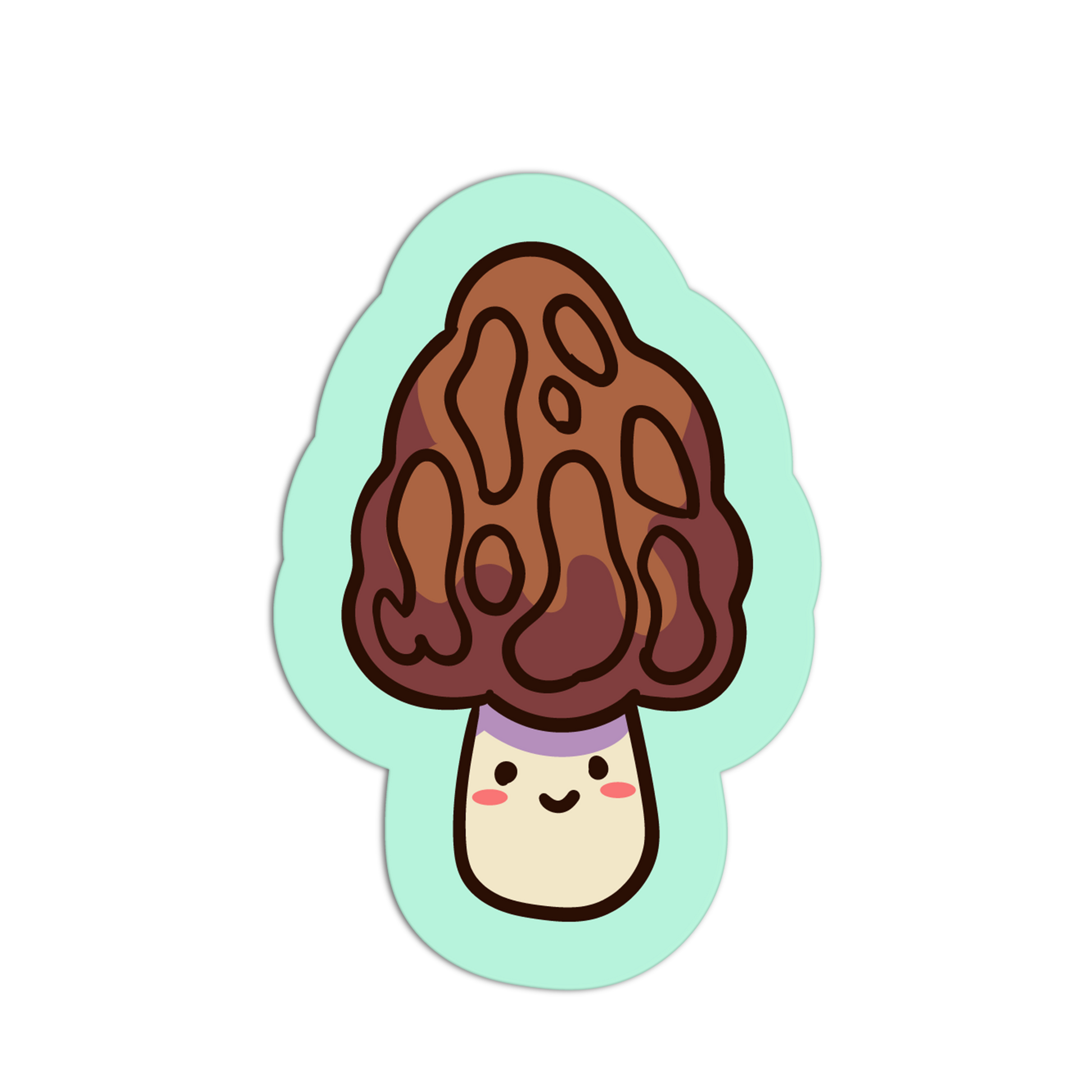 Cartoon mushroom with brown hair on a light green background