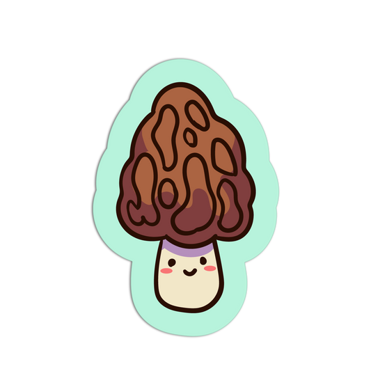 Cartoon mushroom with brown hair on a light green background