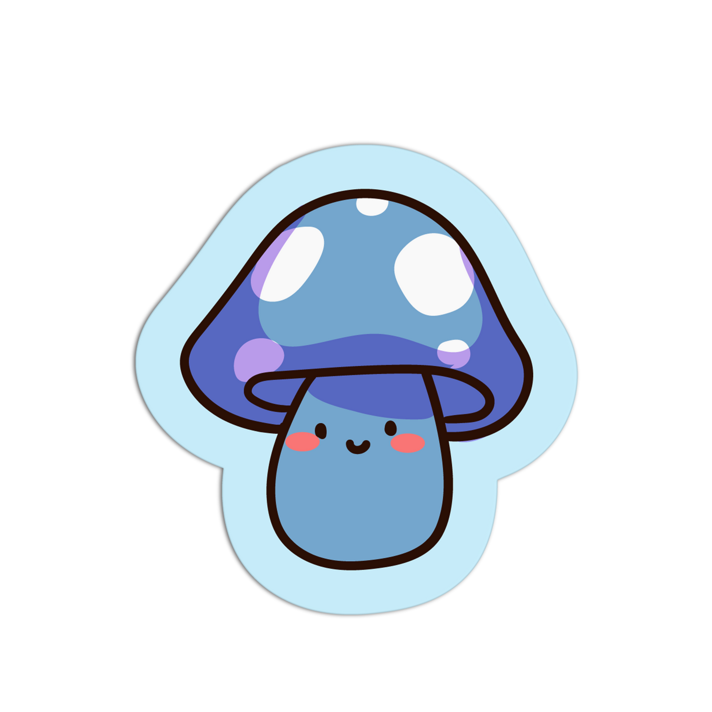Cartoon mushroom with a blue cap and light blue border on a white background